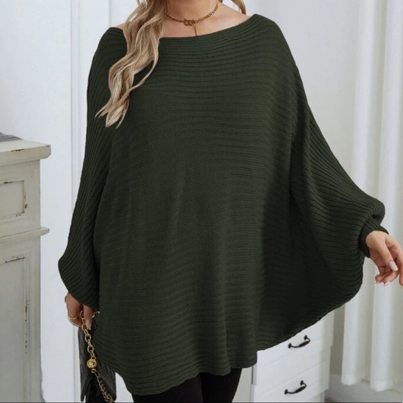 Black plus size dolman sleeve ribbed knit sweater - Picture 16 of 16